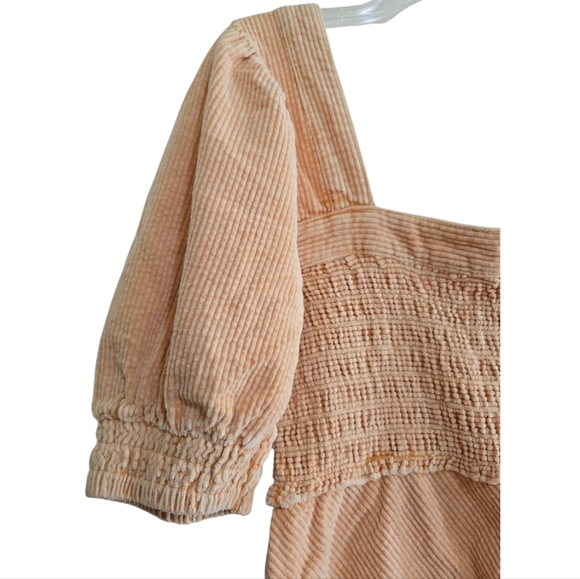 Free People Moon Flower Mini Dress Small Corduroy Puff Sleeve Smocked Bodice - Picture 6 of 11